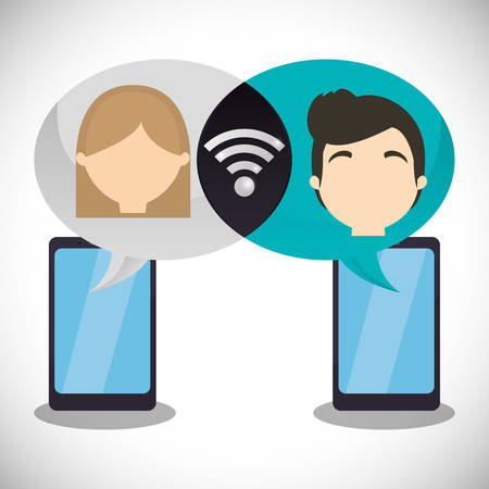 couple smartphone wifi internet chatting vector illustration eps 10のイラスト素材