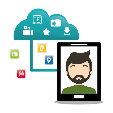 smartphone man cloud connect social media vector illustration eps 10のイラスト素材