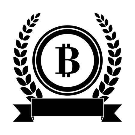 emblem with bitcoin currency icon over white background. vector illustrationのイラスト素材