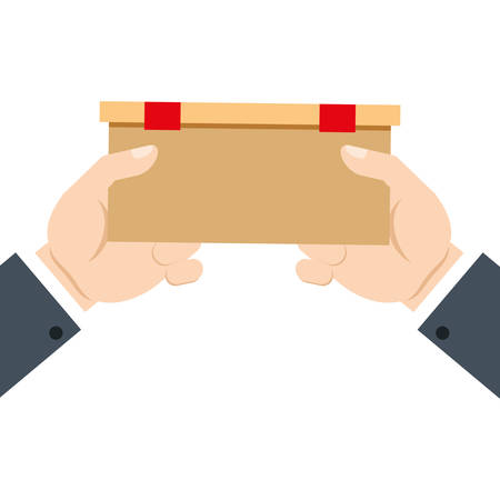 hands holding delivery box ribbon vector illustrationのイラスト素材