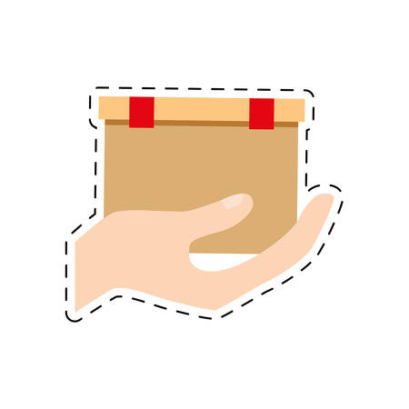 hand holding cardboard box delivery cut line vector illustration eps 10のイラスト素材