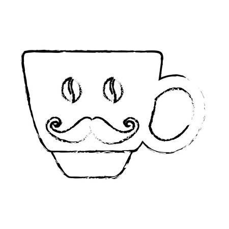 Contour coffee cup with moustache icon image, vector illustrationのイラスト素材