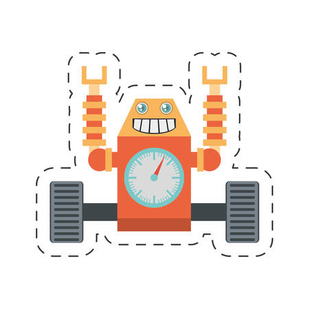robot clock launch rocket clock cutting line vector illustrationのイラスト素材