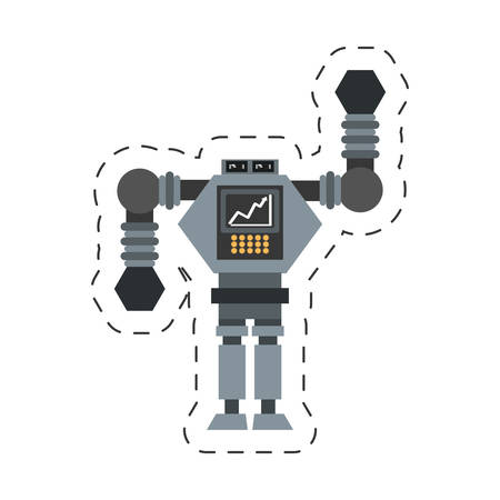 big robot futuristic analytics screen wheel cutting line vector illustration eps 10のイラスト素材