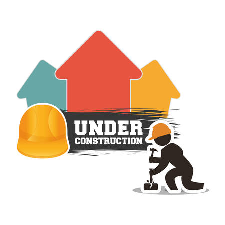 under construction man builder helmet hammer brick vector illustrationのイラスト素材