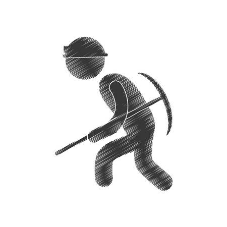 drawing worker mining pick axe helmet figure pictogram vector illustration eps 10のイラスト素材