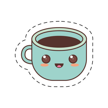 blue cup coffee fresh dot line vector illustrationのイラスト素材
