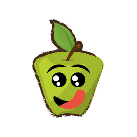 green apple expressions hungry face icon, vector illustrationのイラスト素材