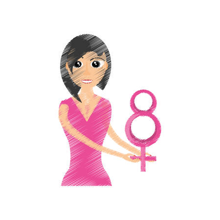 pink woman with symbol women day icon, vector illustrationのイラスト素材