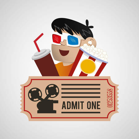 cinema 3d boy soda pop corn ticket poster vector illustration eps 10のイラスト素材