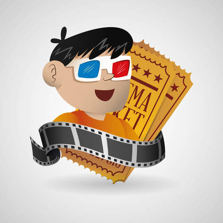 boy with 3d glasses movie cinema with ticket vector illustration eps 10のイラスト素材