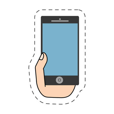 hand holding smartphone-cut line vector illustration eps 10のイラスト素材
