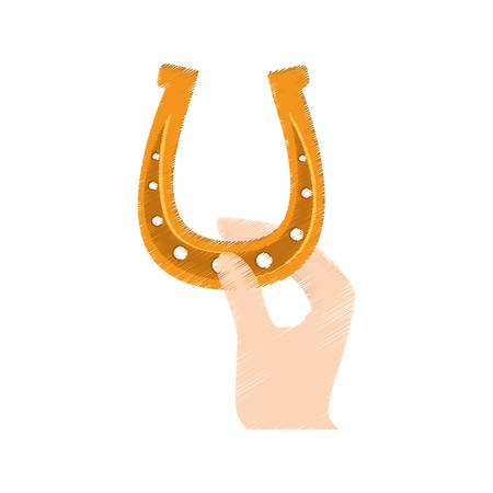 drawing hand holding saint patrick day golden horseshoe vector illustration eps 10のイラスト素材
