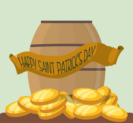 happy st patricks day wooden barrel gold coins vector illustration eps 10のイラスト素材