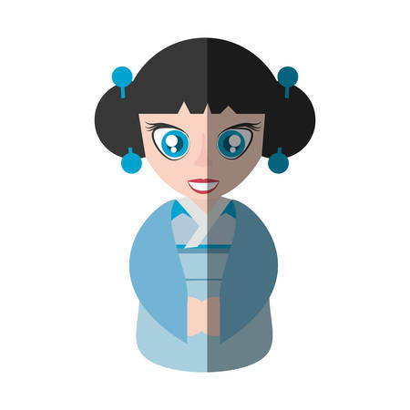 traditional japanese girl blue kimono shadow vector illustration eps 10のイラスト素材