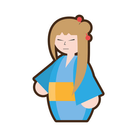 cartoon japanese woman with kimono and umbrella vector illustration eps 10のイラスト素材