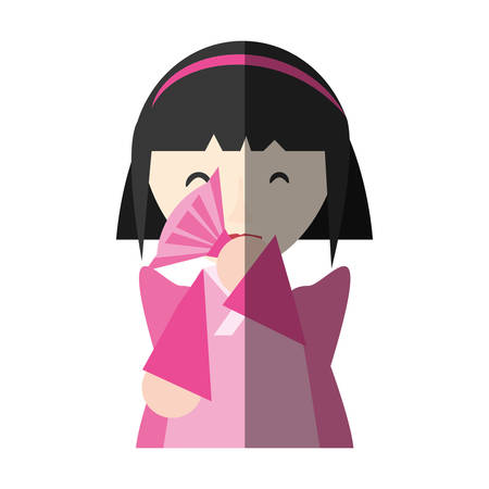 japanese girl performing fan and diadem shadow vector illustration eps 10のイラスト素材
