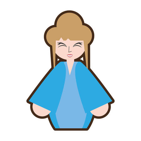 cartoon asian woman wearing dress and sakura flower vector illustration eps 10のイラスト素材