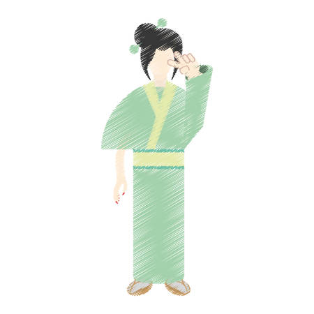 drawing character japanese woman attire costume vector illustrationのイラスト素材