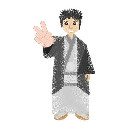 drawing japanese man wearing traditional dress vector illustration eps 10のイラスト素材