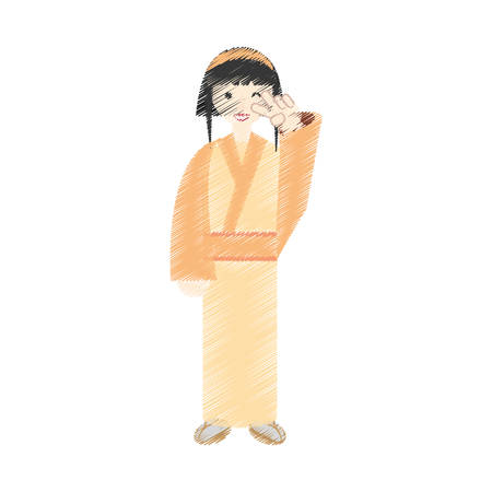 drawing character japanese woman attire costume vector illustration eps 10のイラスト素材