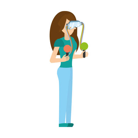 woman wear virtual reality glasses and control vector woman wear virtual reality glasses and control vector