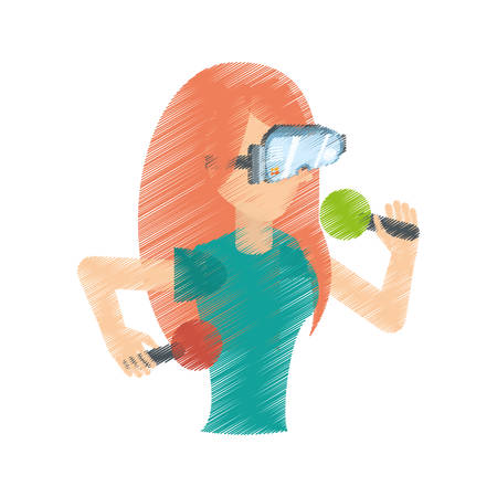 drawing woman with vr glasses control vector illustration eps 10のイラスト素材