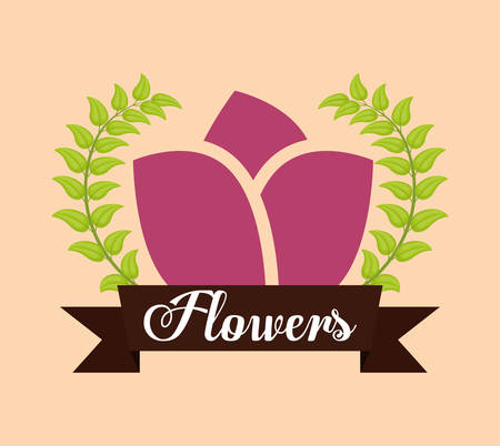 flowers leaves ribbon label ornament vector illustration eps 10のイラスト素材