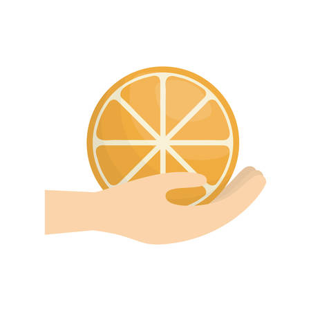 hand holding orange fruit vector illustrationのイラスト素材