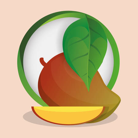 mango with leaves natural badge vector illustration eps 10のイラスト素材