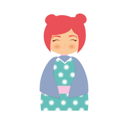 girl japanese doll traditional dress vector illustration eps 10のイラスト素材