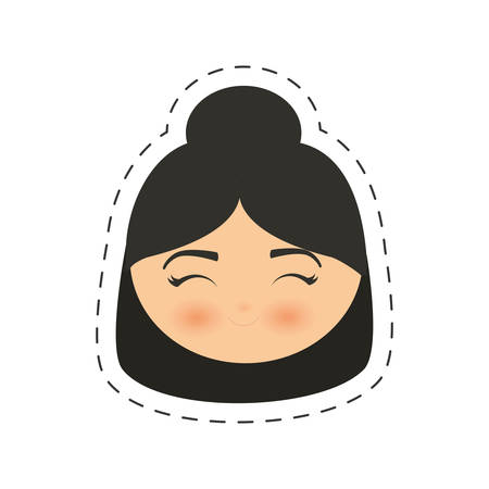 anime face girl cartoon - cut line vector illustration eps 10のイラスト素材