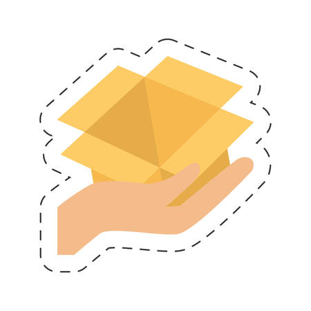 hand holding cardboard box delivery online vector illustration eps 10のイラスト素材