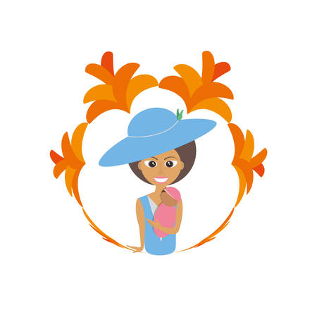mom with hat holding baby flower image vector illustration eps 10のイラスト素材