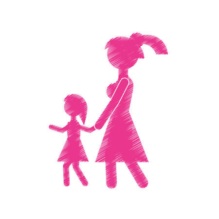 pink silhouette mom daughter walk vector illustration eps 10のイラスト素材