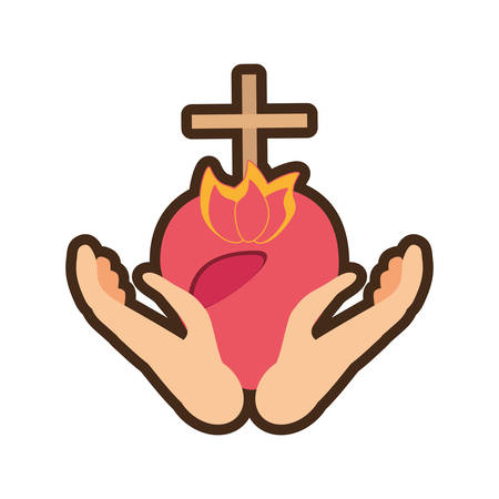 hand holding sacred heart jesus line vector illustration eps 10のイラスト素材