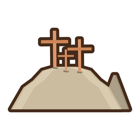 golgotha hill three crosses line vector illustration eps 10のイラスト素材