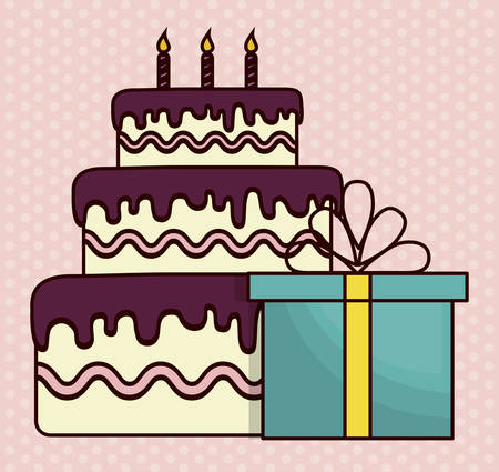 cake and gift box. happy birthday concept. colorful design. vector illustrationのイラスト素材