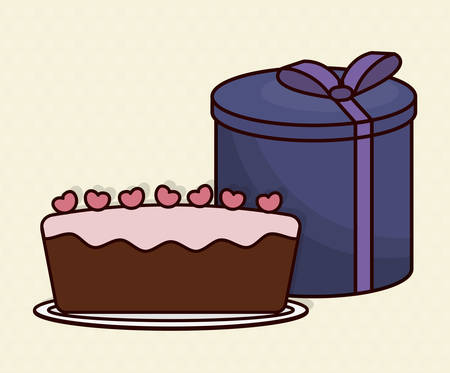 cake and gift box. happy birthday concept. colorful design. vector illustrationのイラスト素材