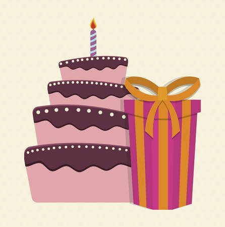 cake and gift box. happy birthday concept. colorful design. vector illustrationのイラスト素材