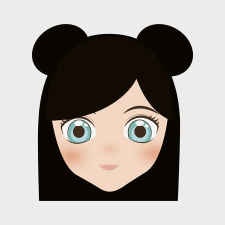 japanese girl face cartoon icon over white background. colorful design. vector illustrationのイラスト素材