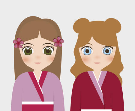 japanese girls cartoon icon over white background. colorful design. vector illustrationのイラスト素材