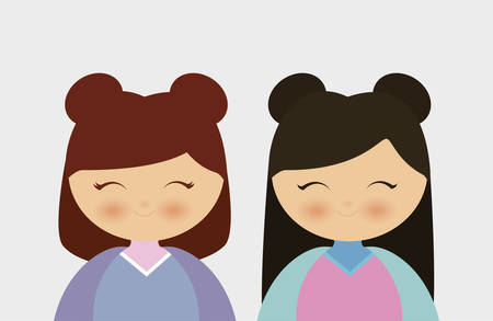 japanese girls cartoon icon over white background. colorful design. vector illustrationのイラスト素材