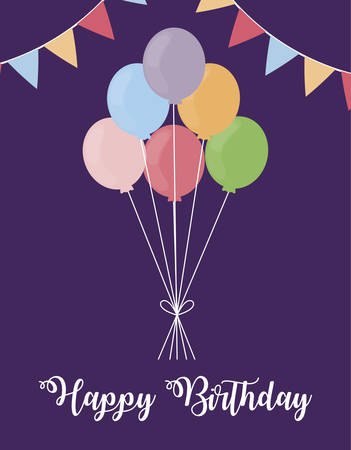 happy birthday card with balloons. colorful design. vector illustrationのイラスト素材