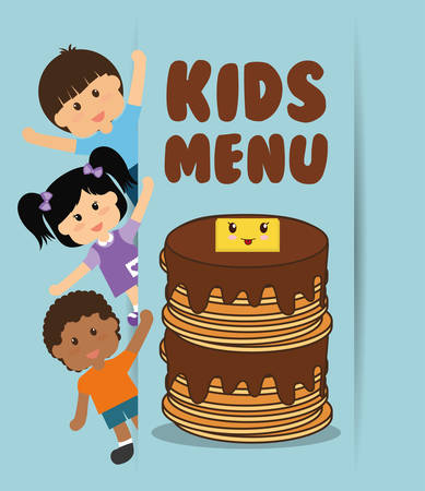 Kids menu children and pancake with syrup butter vector illustrationのイラスト素材
