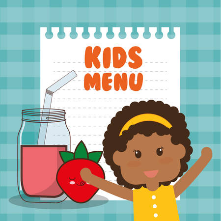 Kids menu girl strawberry juice nutrition vector illustrationのイラスト素材