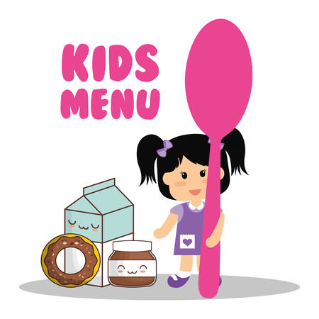 Kids menu girl holding spoon food vector illustrationのイラスト素材