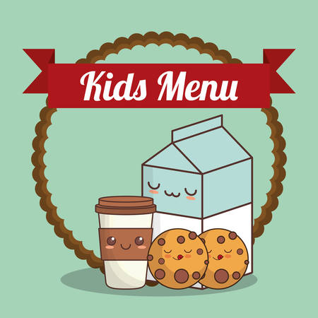Kids menu milk cookies and cup coffee vector illustrationのイラスト素材