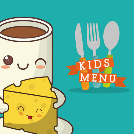 Kids menu cheese chocolate cutlery vector illustrationのイラスト素材
