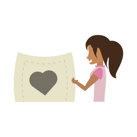 cartoon woman holding paper heart romance vector illustrationのイラスト素材
